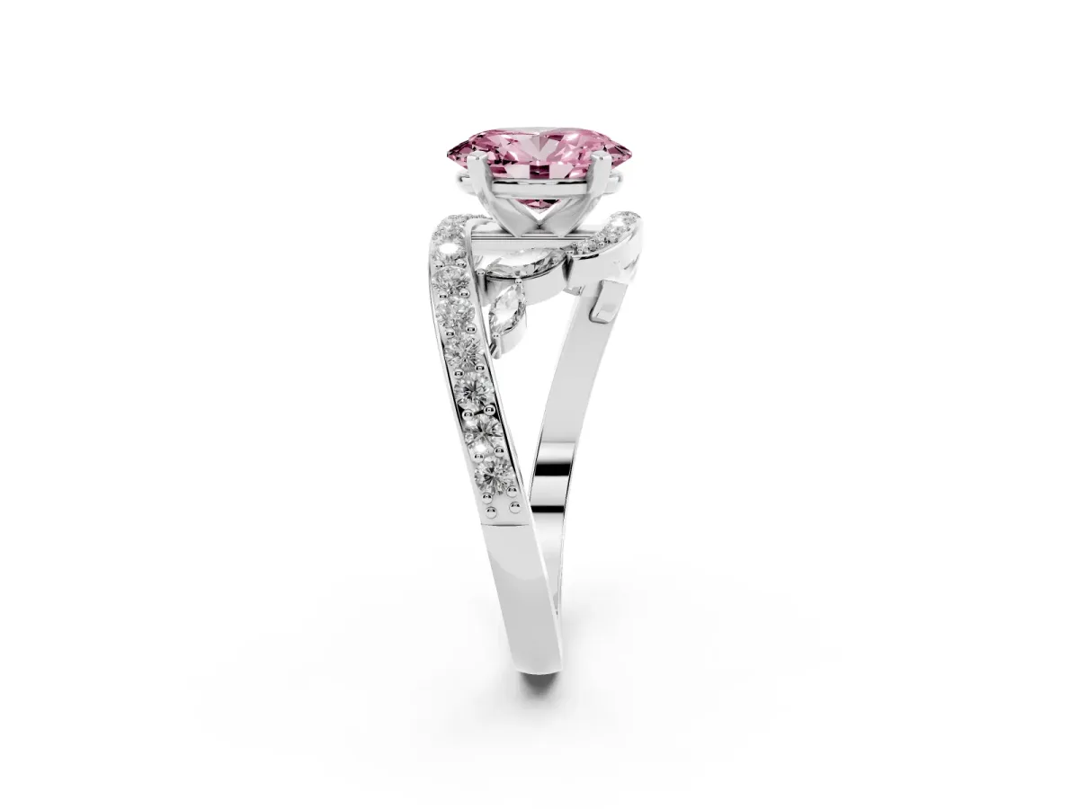 Fancy Pink Oval Cut Solitaire with Pavé Twist Band and Four-Prong Setting Platinum