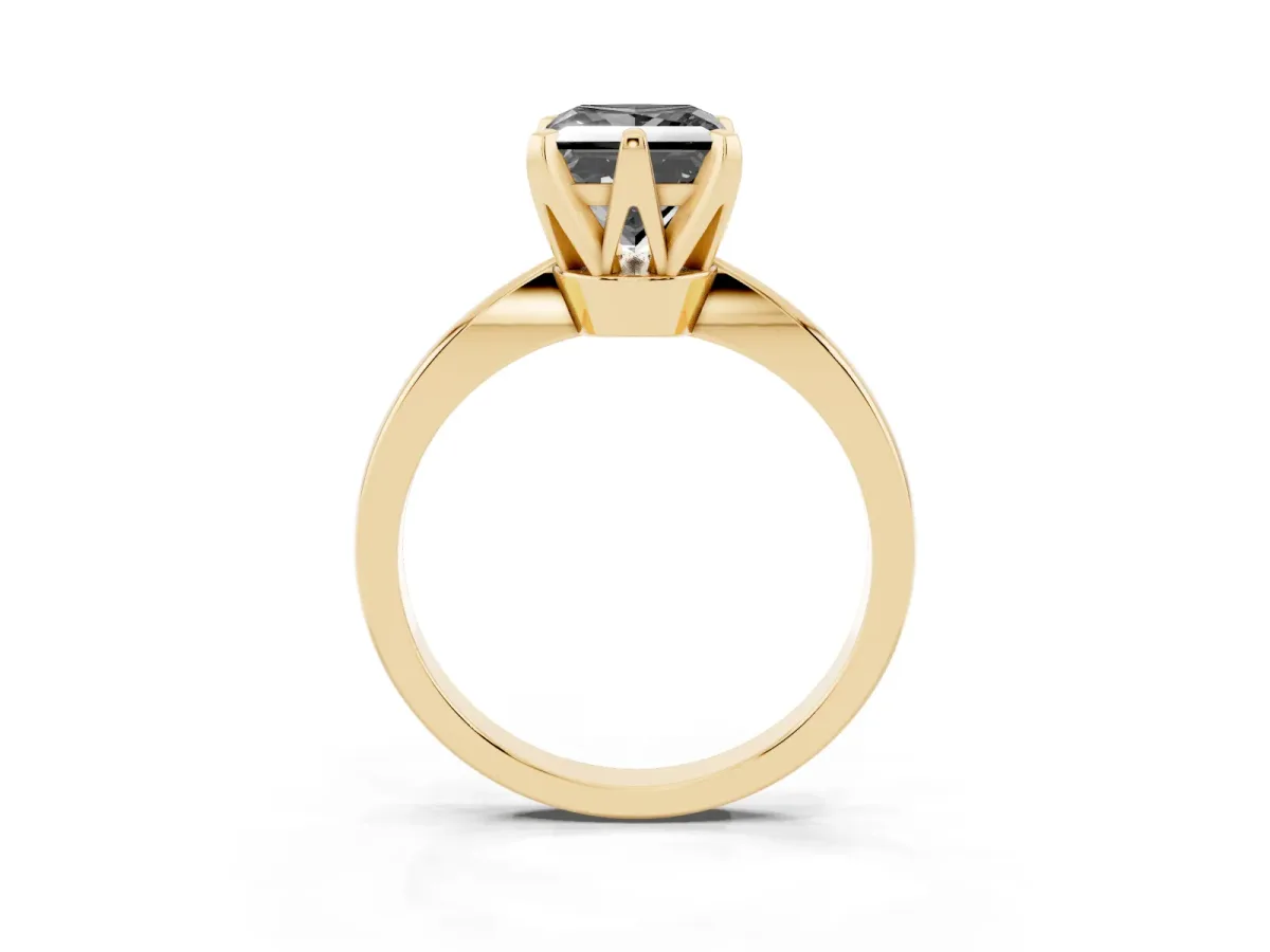 Fancy Black Princess Cut Solitaire Engagement Ring with Six-Prong Setting and Tapered Band Yellow gold