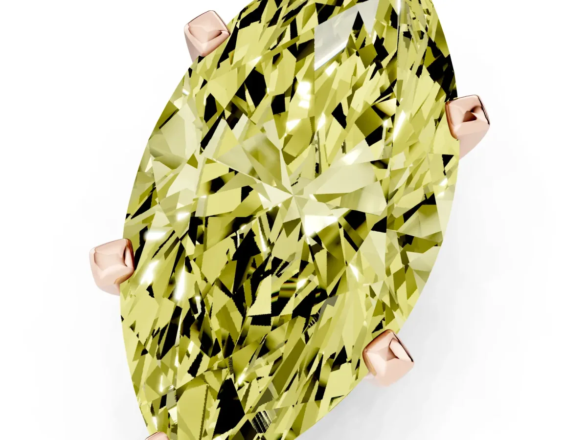 Fancy Yellow Marquise Cut Diamond Solitaire Ring with Prong Setting and Classic Band Rose gold