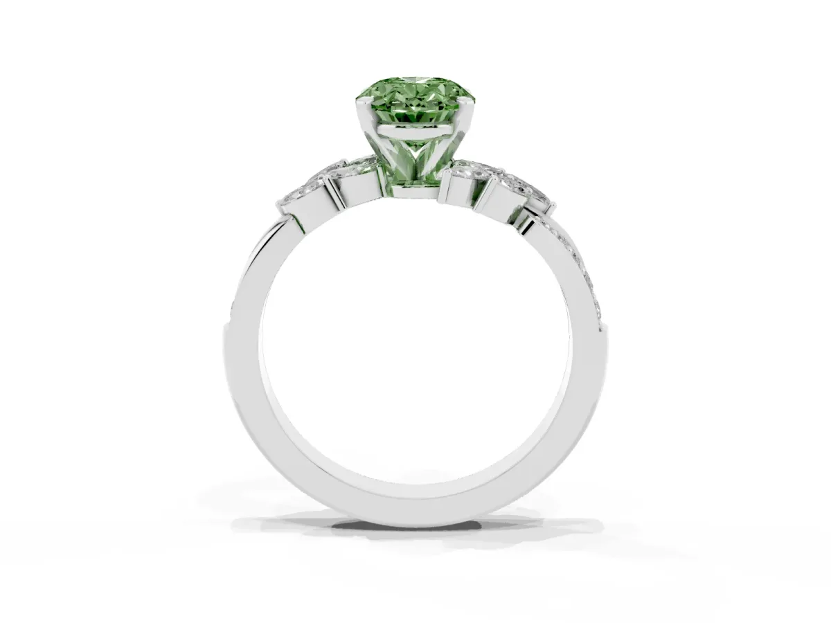Fancy Green Oval Cut Solitaire Marquise Twist Band with Six-Prong Setting Silver