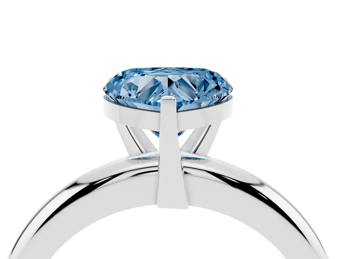 Fancy Blue Heart Cut Diamond Solitaire Engagement Ring with Round Band and Four-Prong Setting White gold