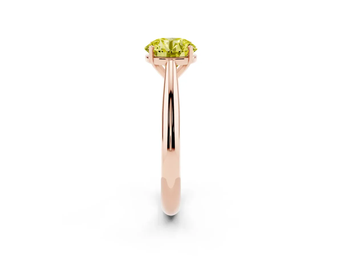 Fancy Yellow Round Cut Diamond Solitaire Engagement Ring with Cathedral Setting and Four-Prong Mount Rose gold
