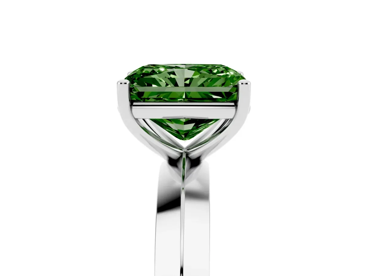 Fancy Green Radiant Cut Cut Solitaire Engagement Ring with Flat Band and Four-Prong Setting Silver
