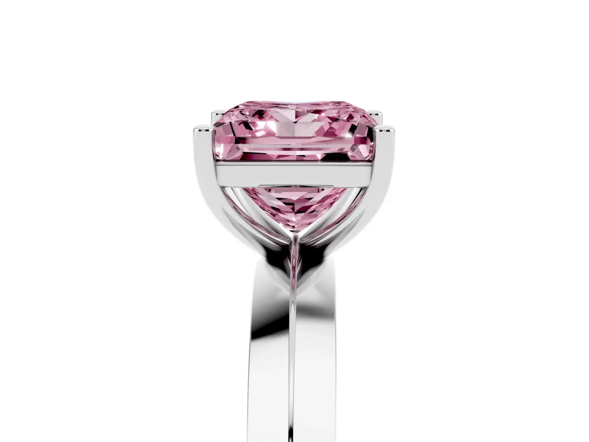 Fancy Pink Princess Cut Cut Solitaire Engagement Ring with Flat Band and Four-Prong Setting Silver