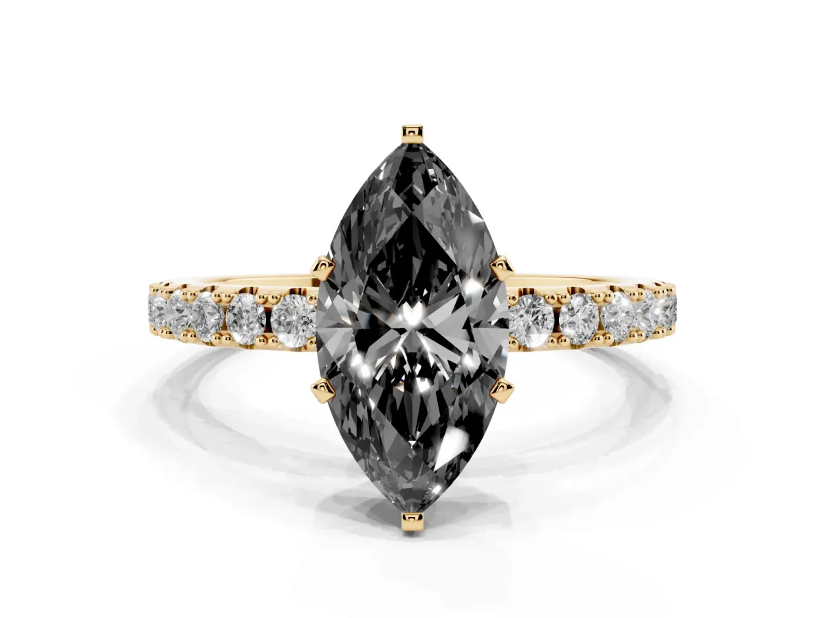 Fancy Black Marquise Cut Diamond Solitaire Pavé Band with Four-Prong Setting Yellow gold