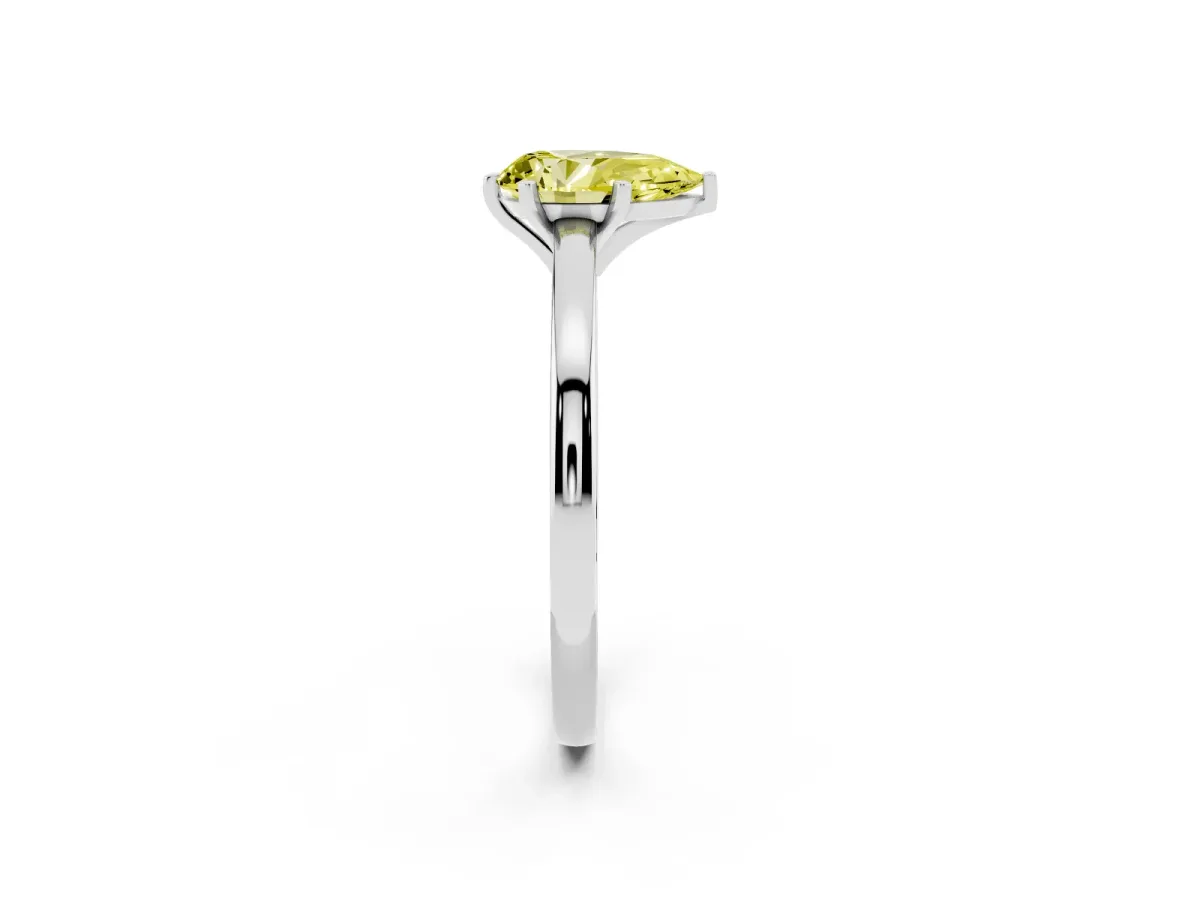 Fancy Yellow Pear Cut Solitaire Diamond Engagement Ring with Four-Prong Setting on a Classic Band White gold