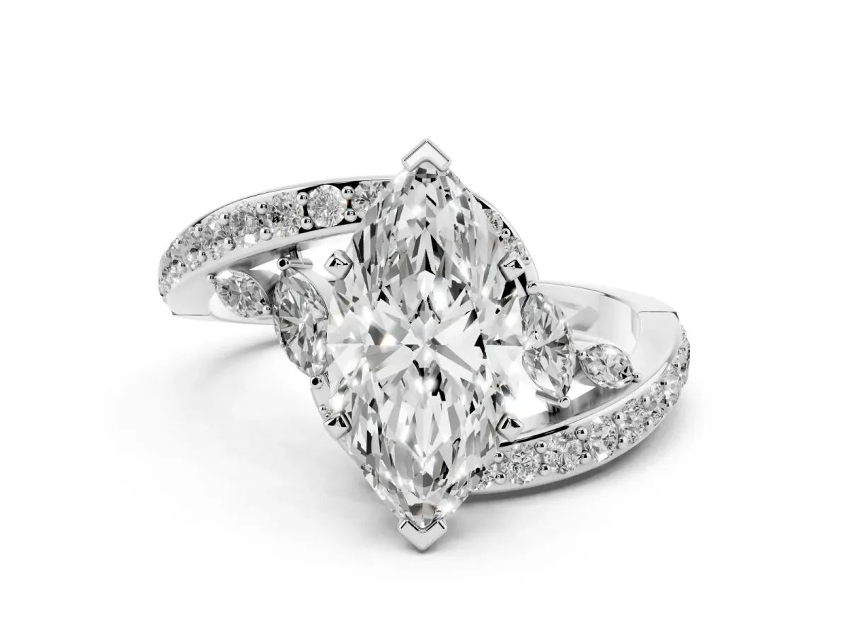 Marquise Cut Solitaire with Pavé Twist Band and Four-Prong Setting Silver