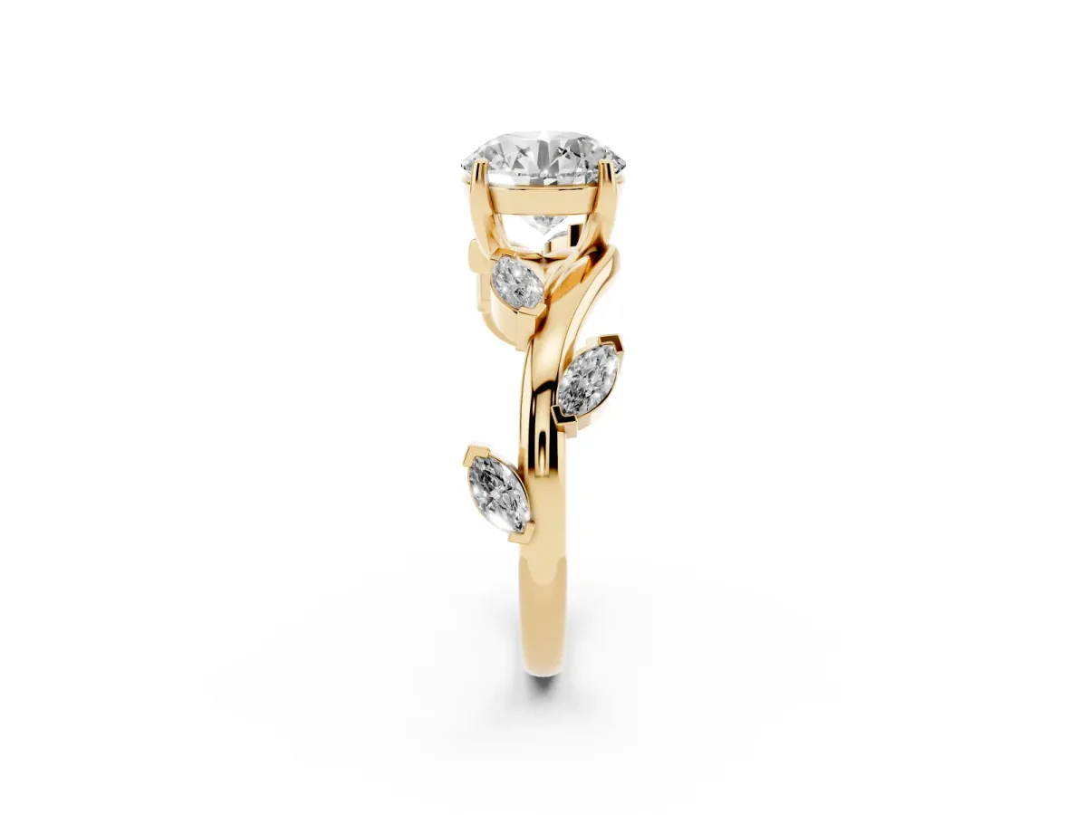 Round Cut Solitaire Twisted Band Marquise Accent Prong Setting Ring Yellow gold