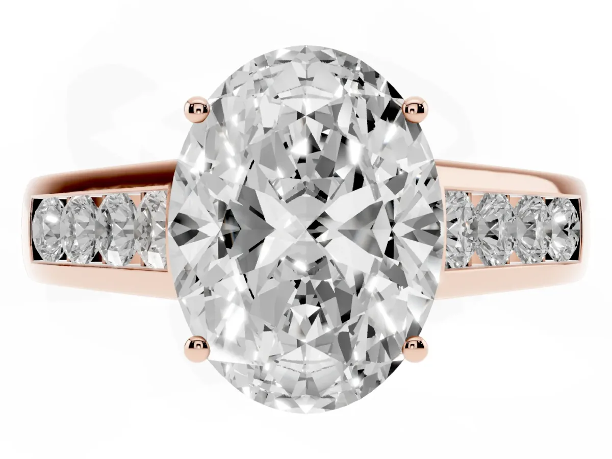 Oval Cut Brilliant Channel-Set Solitaire Ring with Four-Prong Setting Rose gold
