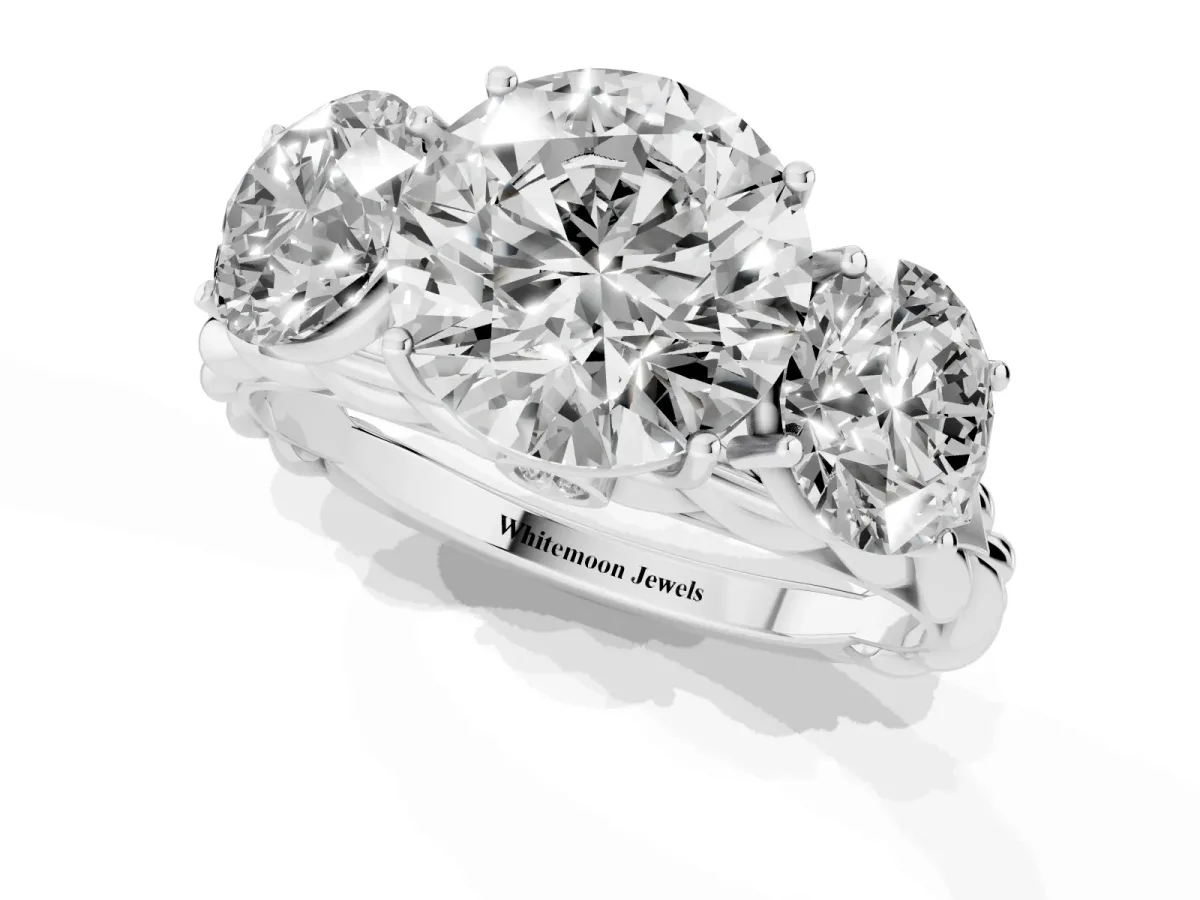 Three-Stone Round Cut Diamond Braided Band Ring with Four-Prong Setting Platinum