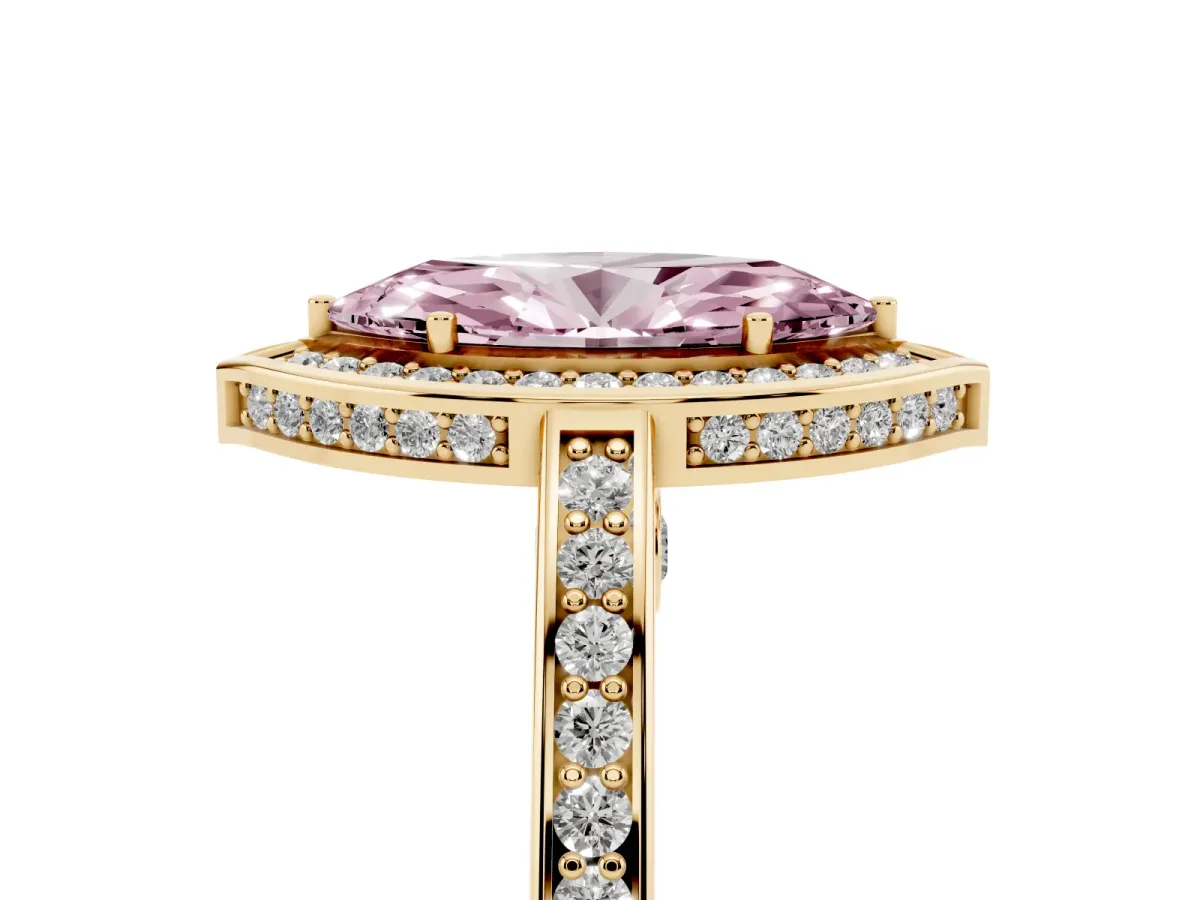 Fancy Pink Marquise Cut Cut Halo Pave Split Shank Prong Setting Ring Yellow gold