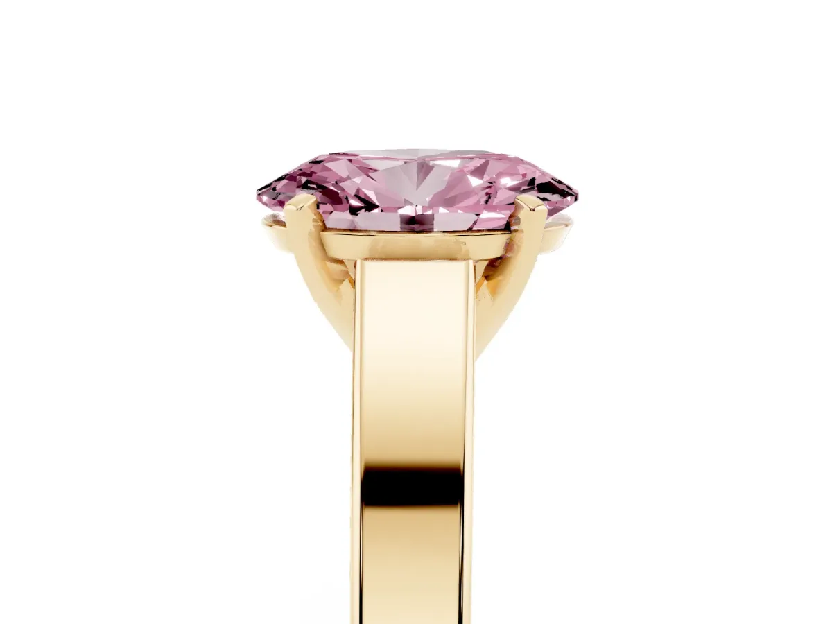 Fancy Pink Oval Cut Solitaire Engagement Ring with Four-Prong Setting and Tapered Band Yellow gold