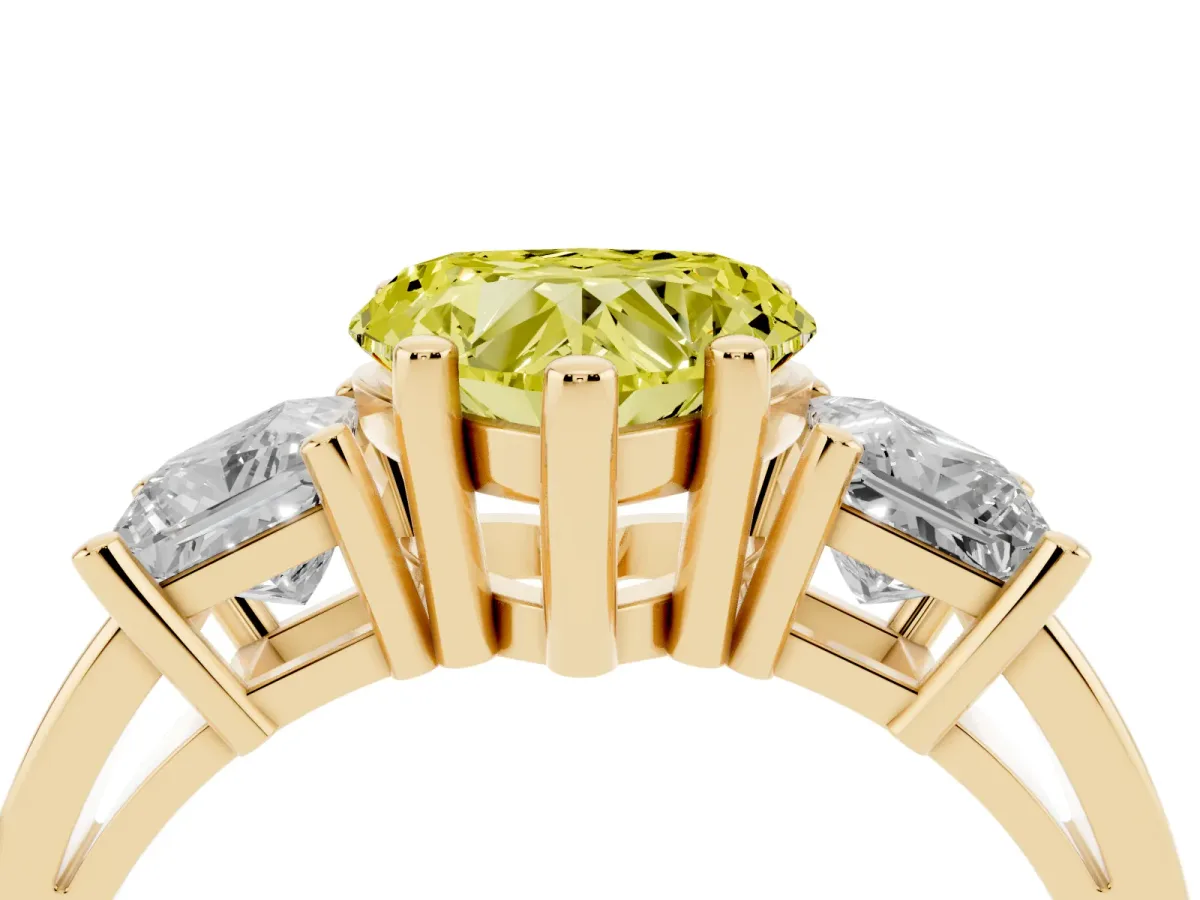 Fancy Yellow Three-Stone Heart Cut Cut Solitaire Ring with Prong Setting Yellow gold