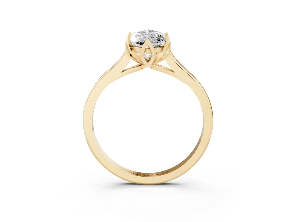 Marquise Cut Diamond Solitaire Ring with Flower Prong Setting and Classic Band Yellow gold