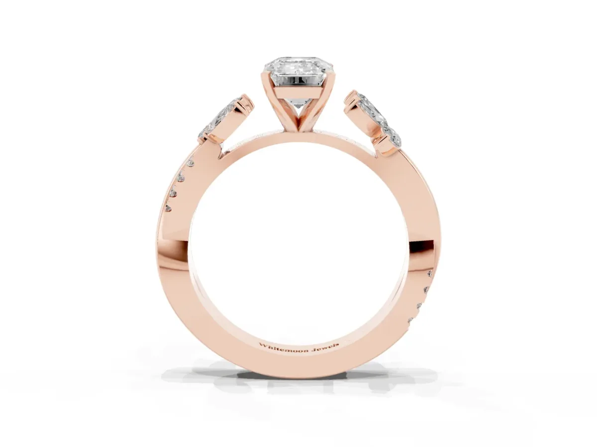 Emerald Cut Diamond Floral Vine Solitaire Engagement Ring Rose gold