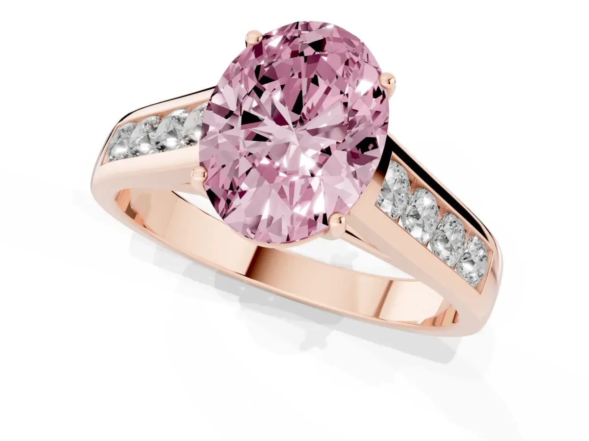 Fancy Pink Oval Cut Solitaire Channel-Set Diamond Engagement Ring with Four-Prong Setting Rose gold