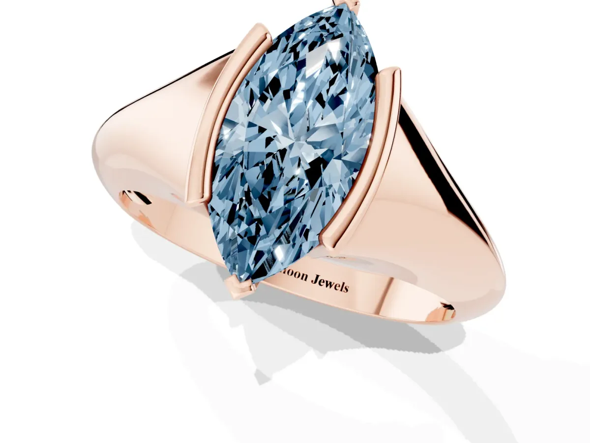 Fancy Blue Marquise Cut Solitaire Tension Set Diamond Ring Rose gold