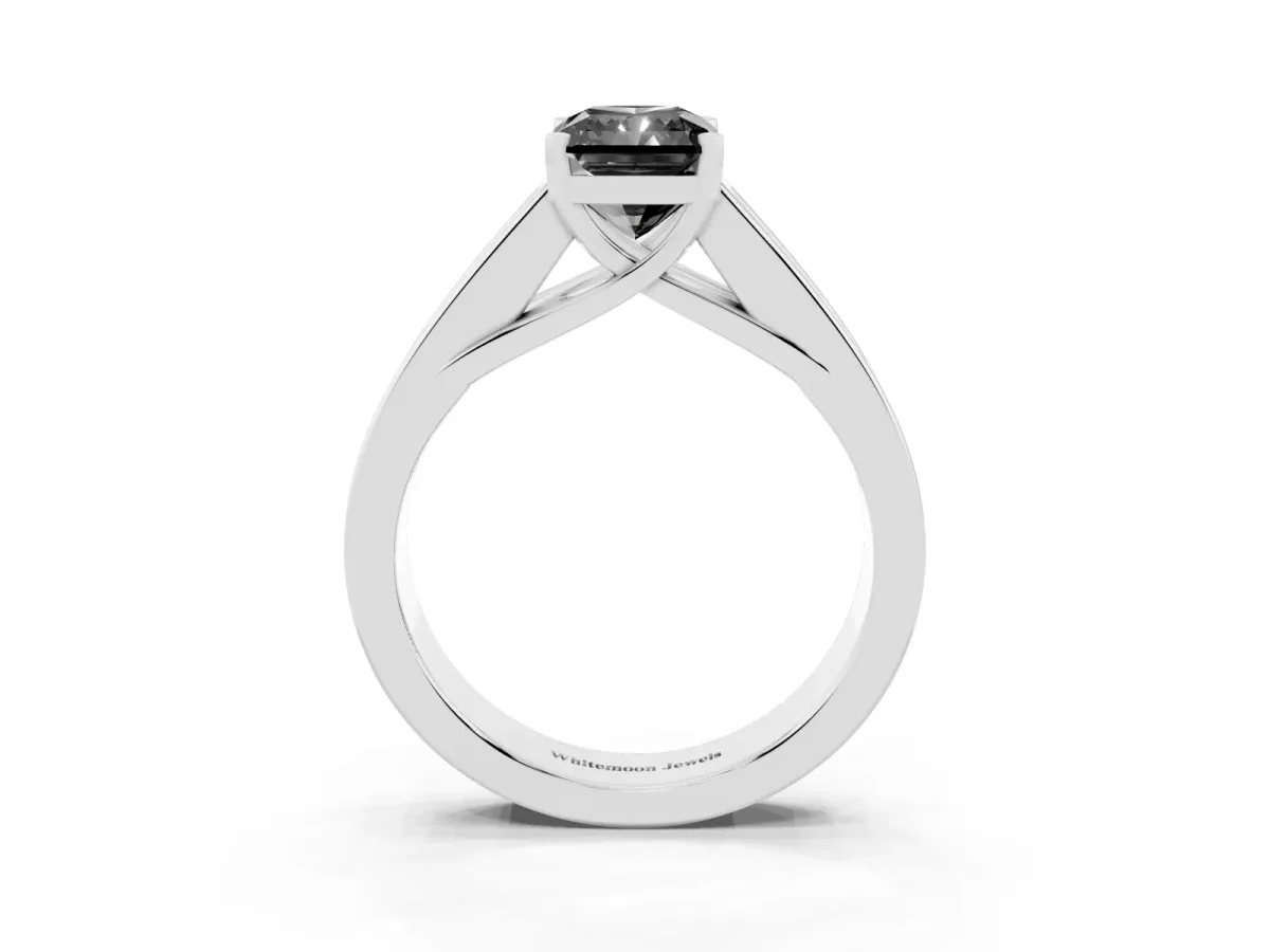 Fancy Black Radiant Cut Cut Channel Set Solitaire Ring with Four-Prong Setting Silver