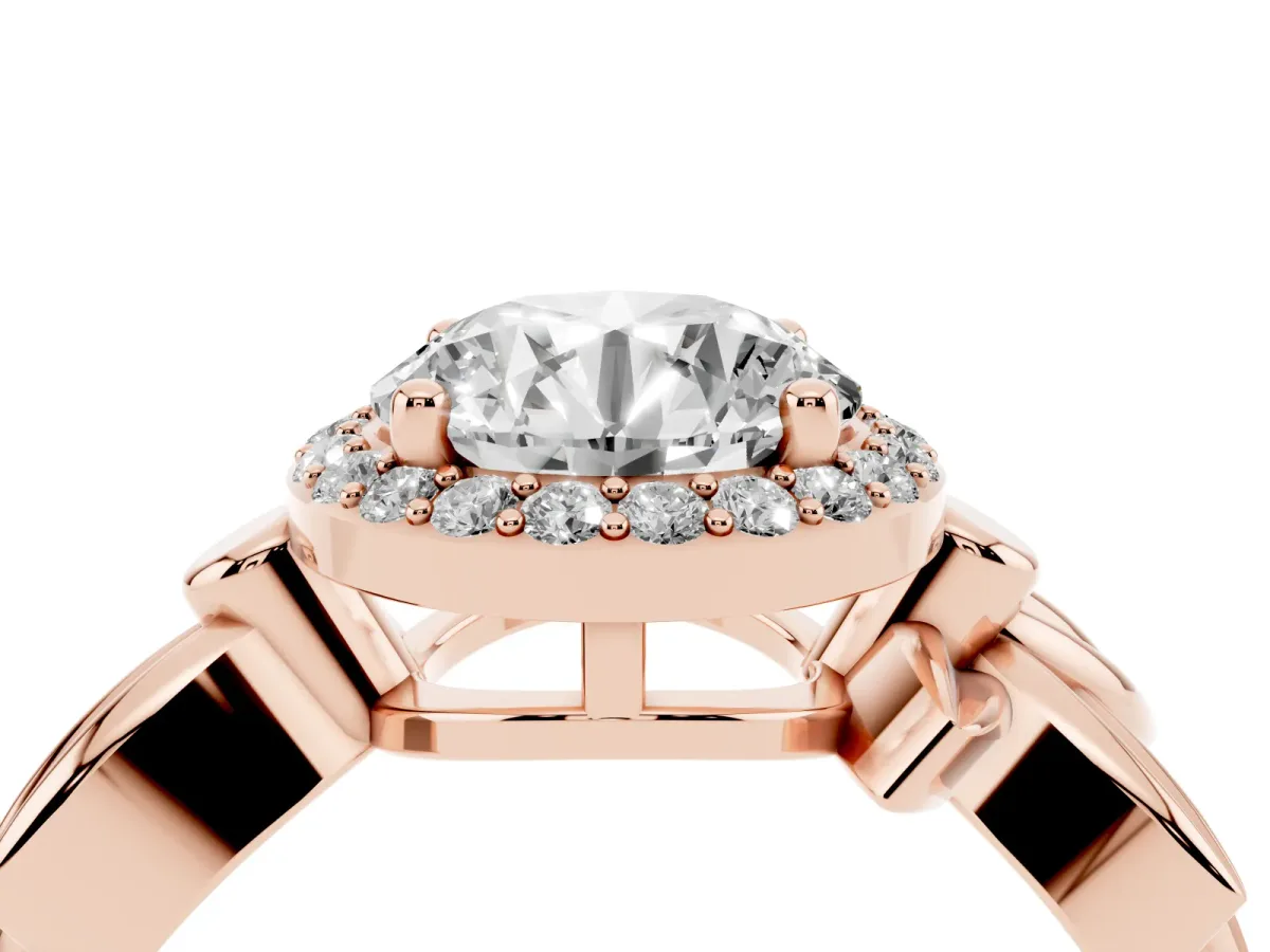 Round Cut Halo Diamond Floral Band with Four-Prong Setting Rose gold