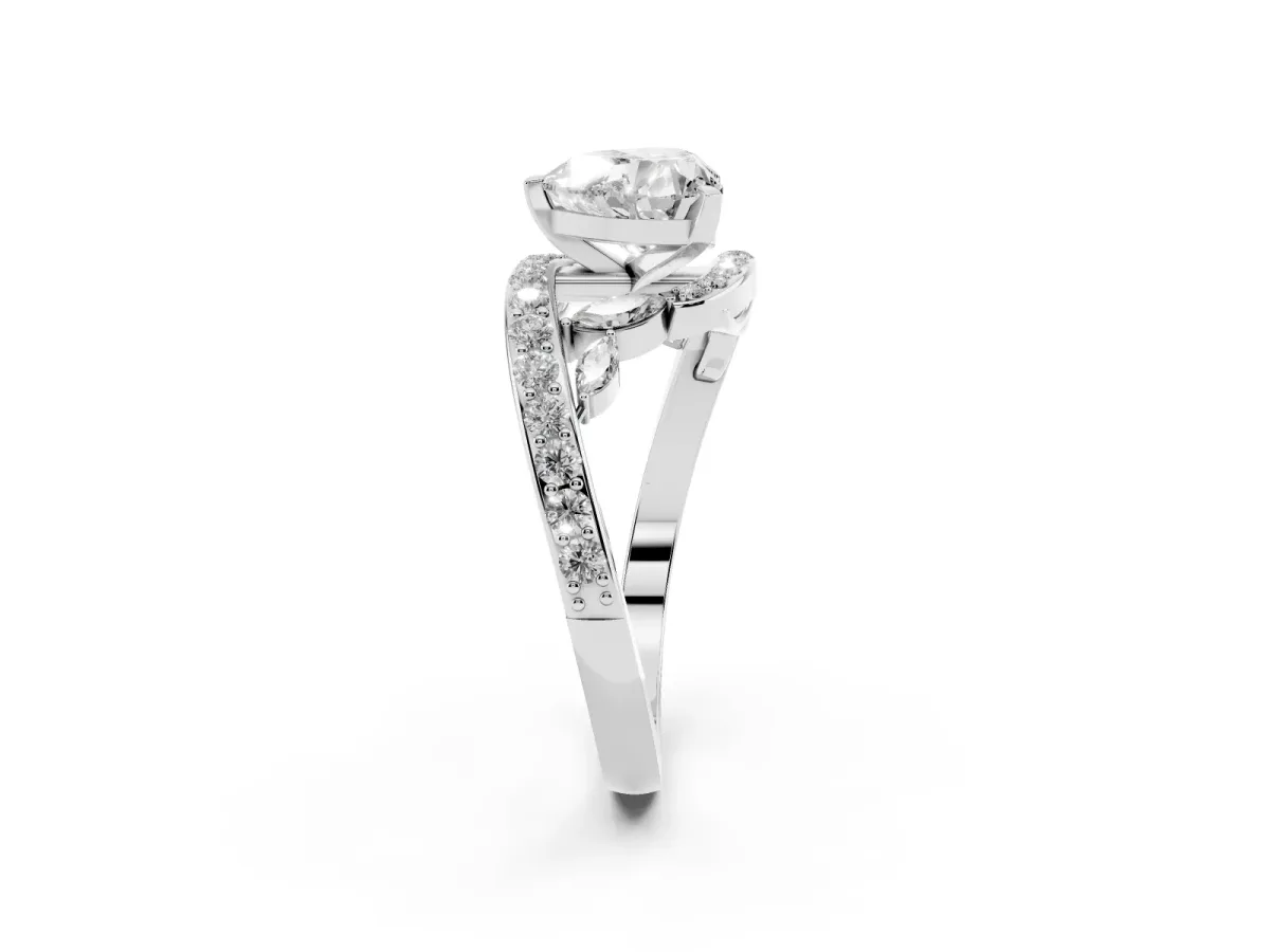 Heart Cut Solitaire with Pavé Twist Band and Four-Prong Setting Silver