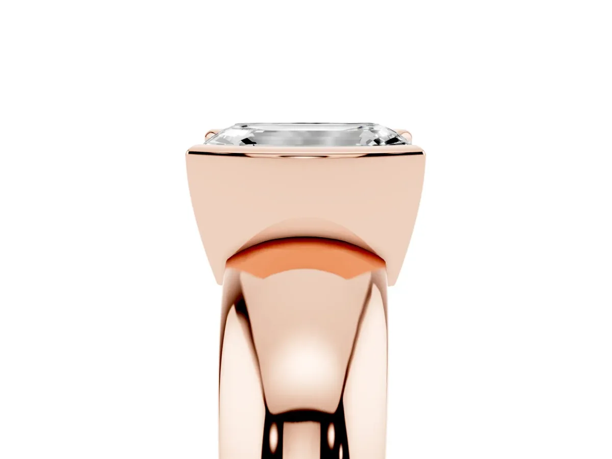 Emerald Cut Solitaire Tension Set Diamond Ring with Wide Band Rose gold
