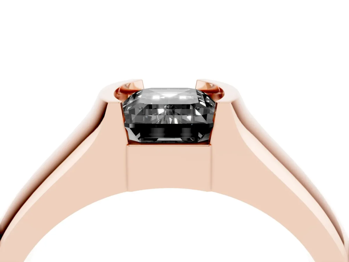 Fancy Black Emerald Cut Solitaire Bezel Set Diamond Ring with Wide Band Rose gold