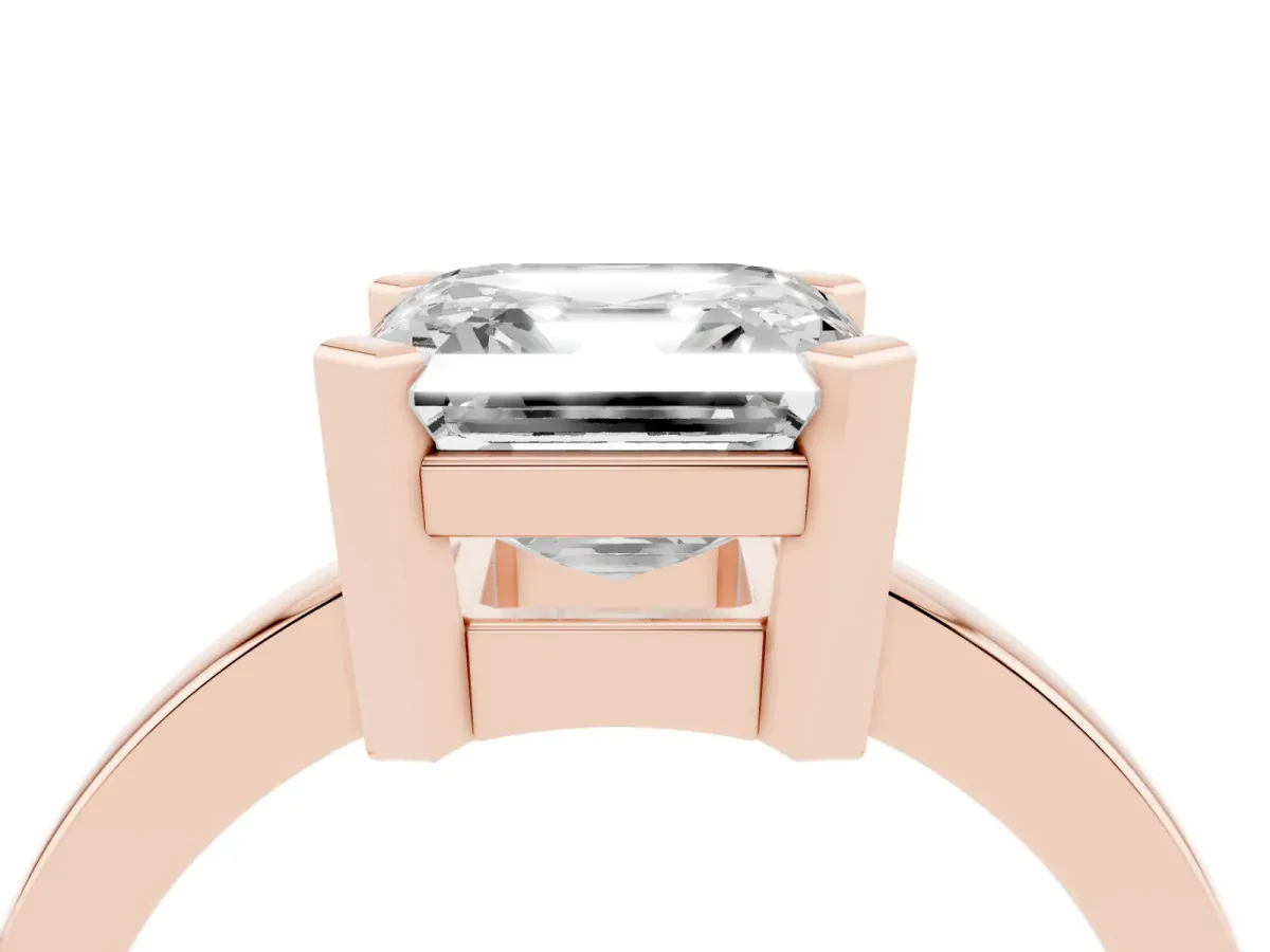 Asscher Cut Cut Solitaire Ring with Four-Prong Setting and Classic Band Rose gold