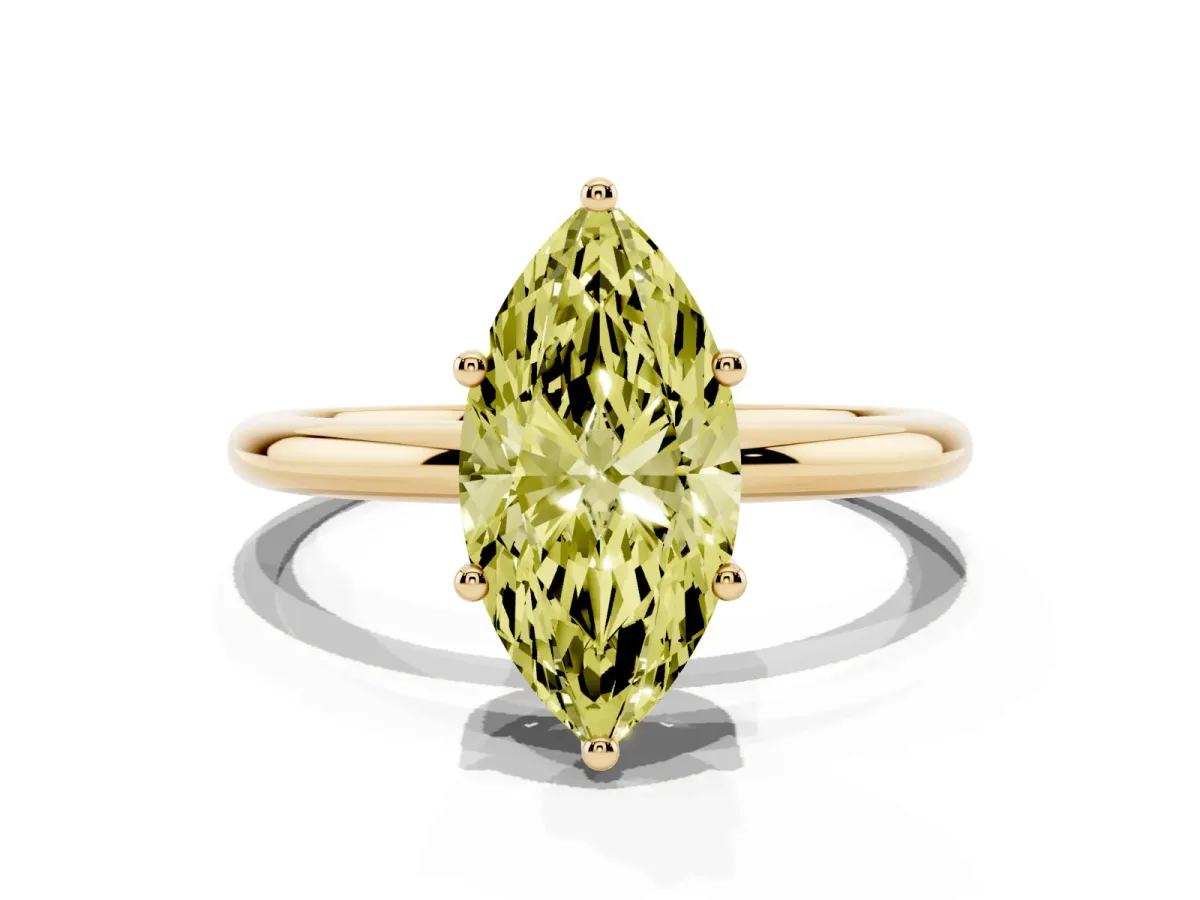 Fancy Yellow Marquise Cut Cut Solitaire Engagement Ring with Four-Prong Setting and Classic Band Yellow gold
