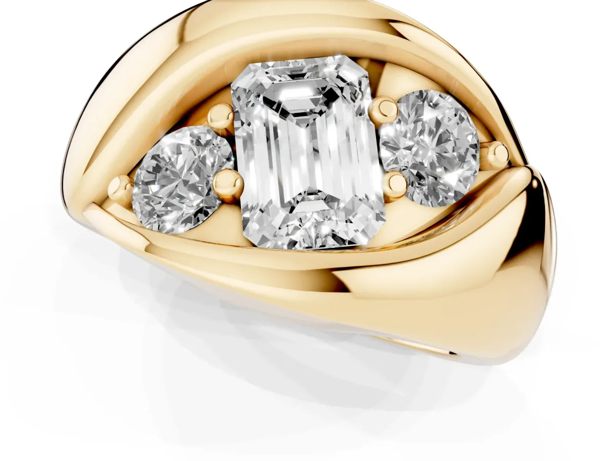 Channel Set Emerald Cut Diamond Crossover Band Yellow gold