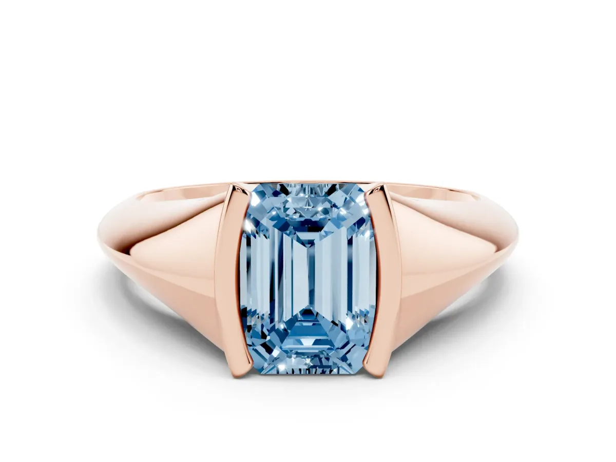 Fancy Blue Emerald Cut Solitaire Tension Set Diamond Ring Rose gold