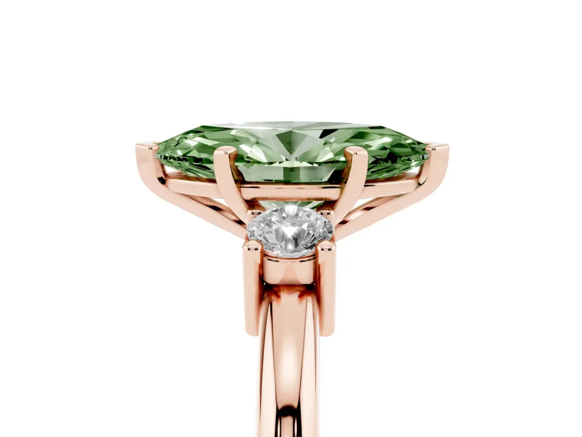 Fancy Green Three-Stone Marquise Cut Cut Diamond Solitaire with Prong Setting and Classic Band Rose gold