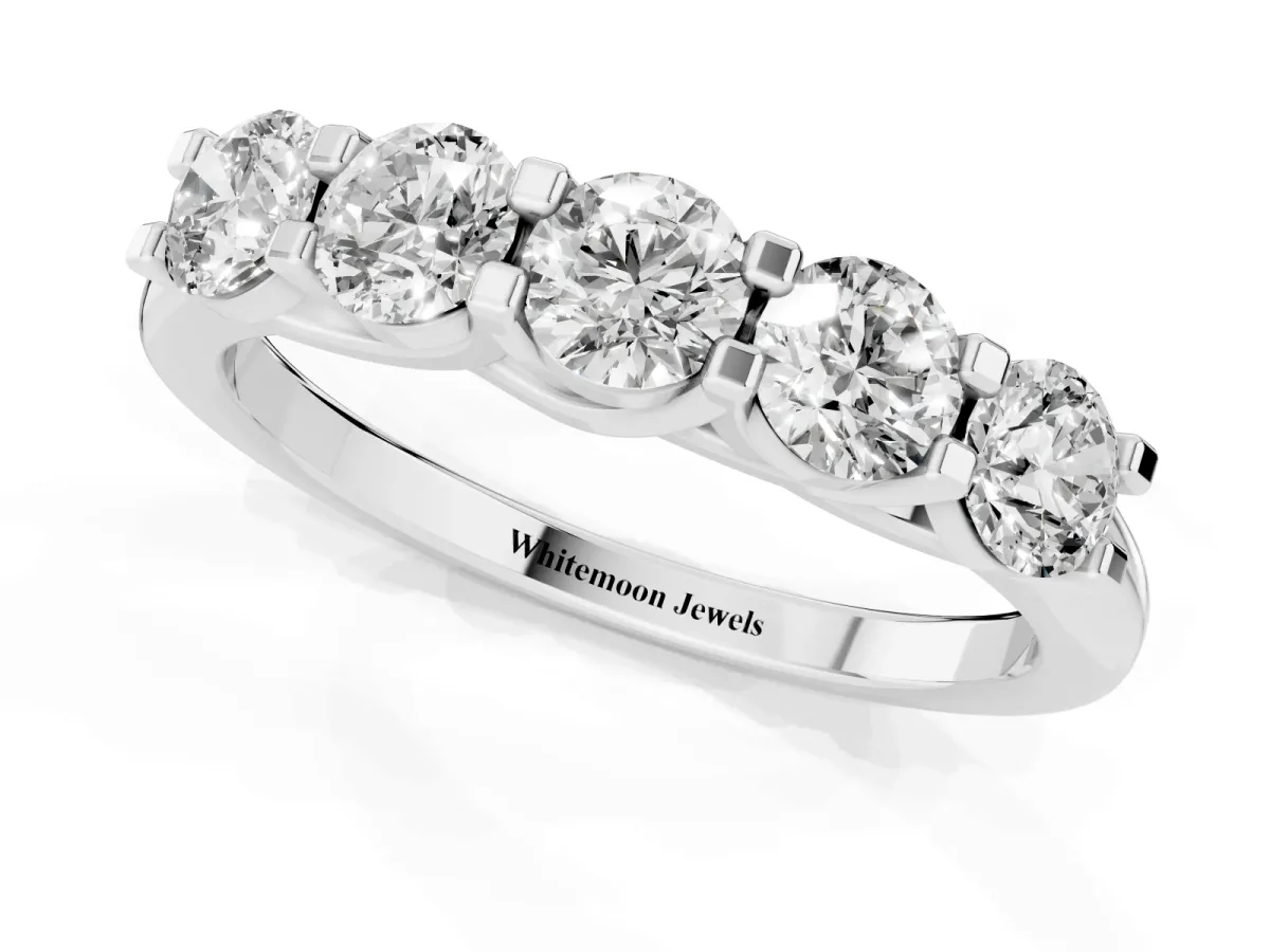 Round Cut Diamond Half Eternity Band with Prong Setting Silver