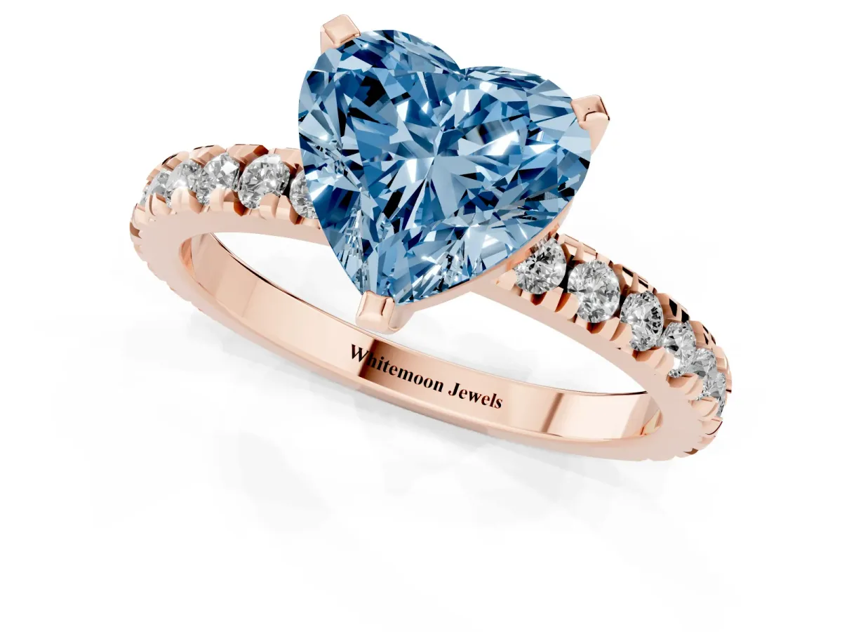 Fancy Blue Heart Cut Diamond Pavé Band Solitaire with Four-Prong Setting Rose gold
