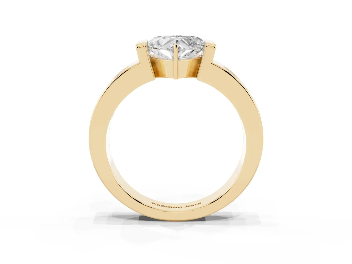 Heart Cut Brilliant Channel-Set Diamond Ring with Bezel Prong Setting Yellow gold
