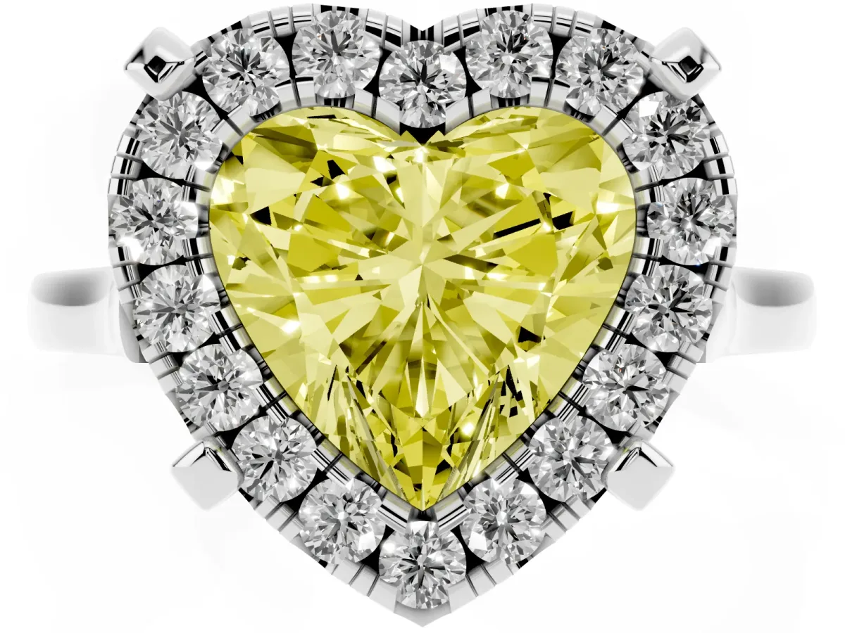 Fancy Yellow Heart Cut Diamond Cluster Halo Solitaire with Four-Prong Setting Silver