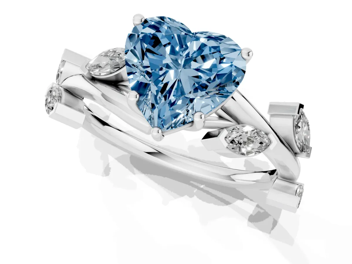 Fancy Blue Heart Cut Solitaire Twisted Band Marquise Accent Prong Setting Ring Silver