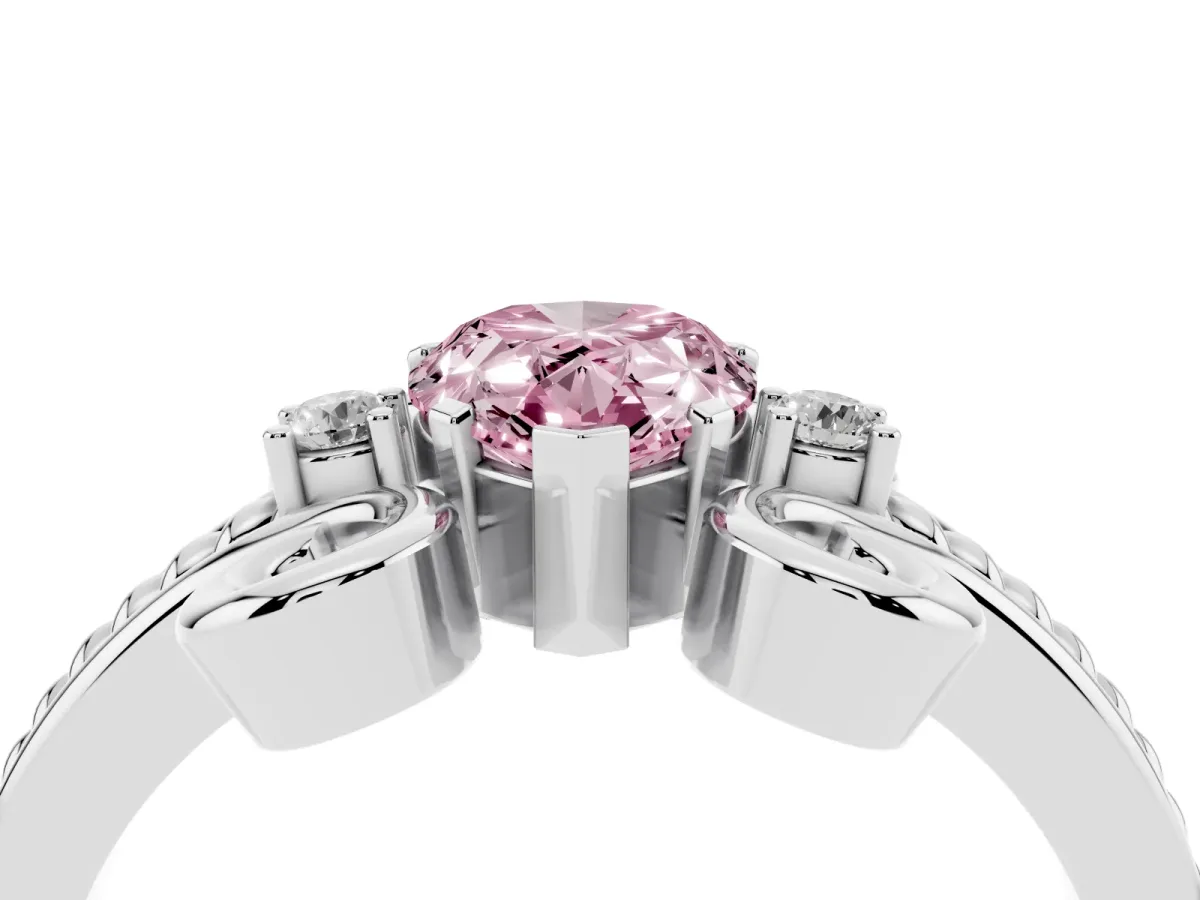 Fancy Pink Pear Cut Solitaire Twisted Band Scroll Prong Ring Silver
