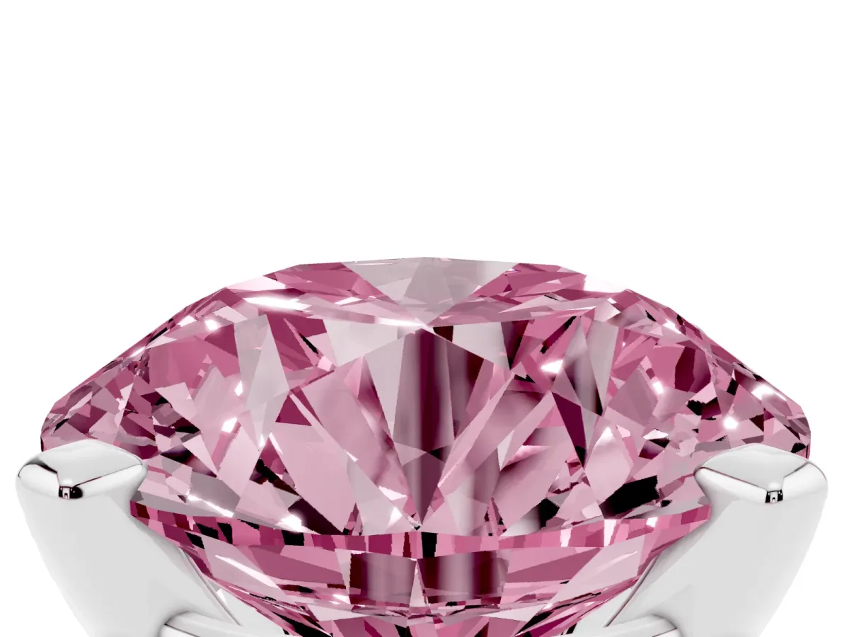 Fancy Pink Round Cut Diamond Solitaire Ring with Prong Setting and Classic Band Silver