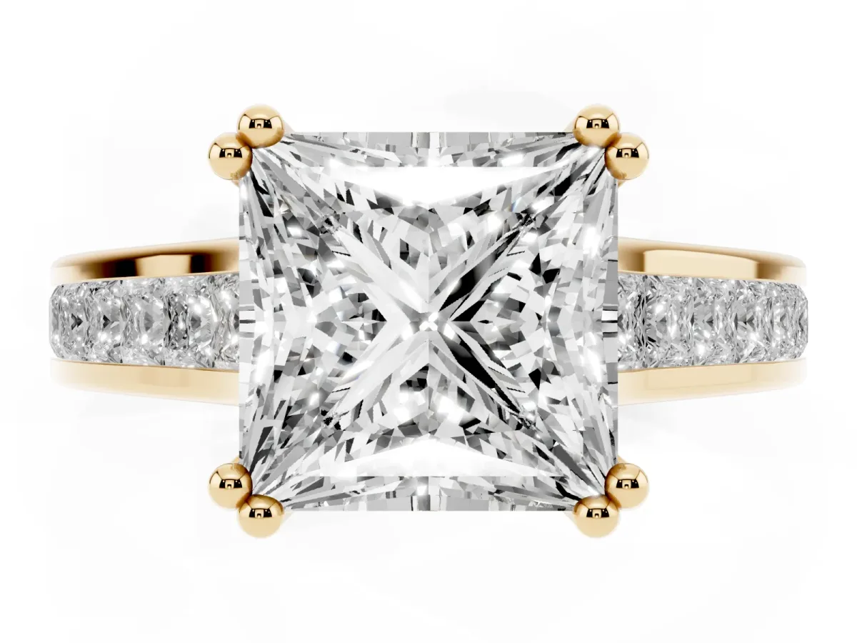 Princess Cut Cut Channel Set Solitaire Engagement Ring with Prong Setting Yellow gold