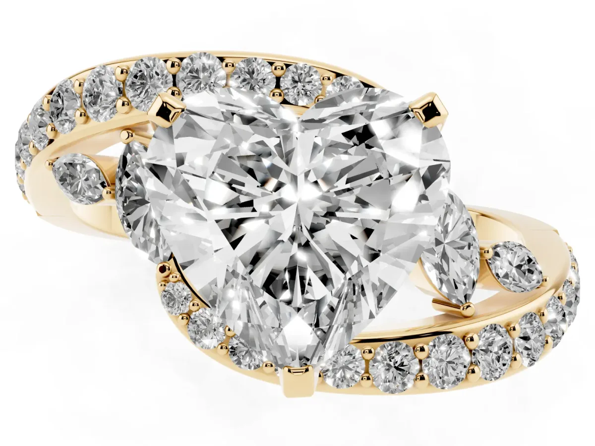 Heart Cut Solitaire with Pavé Twist Band and Four-Prong Setting Yellow gold