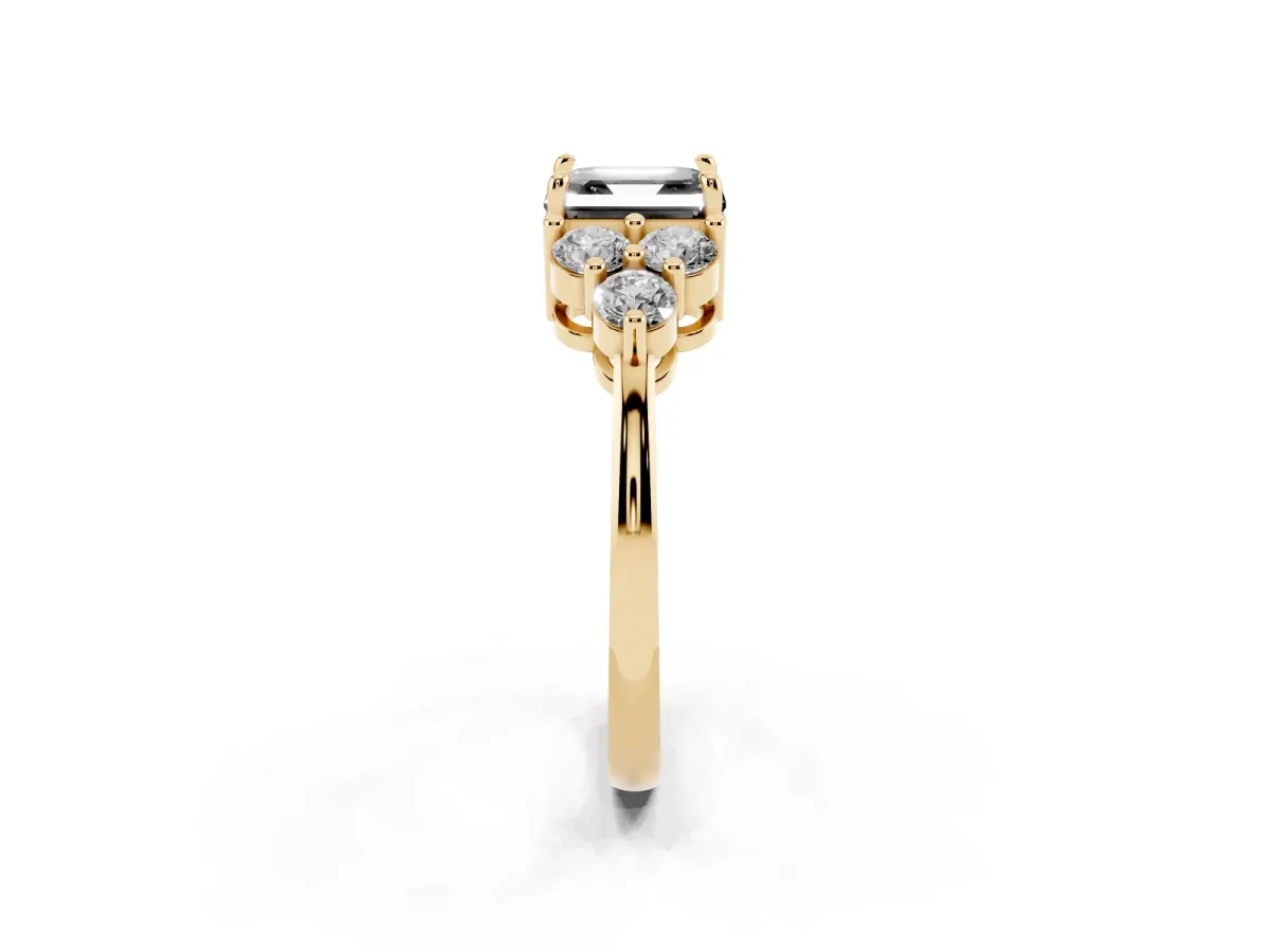 Fancy Black Asscher Cut Brilliant Diamond Cluster Accent Solitaire Ring with Prong Setting Yellow gold