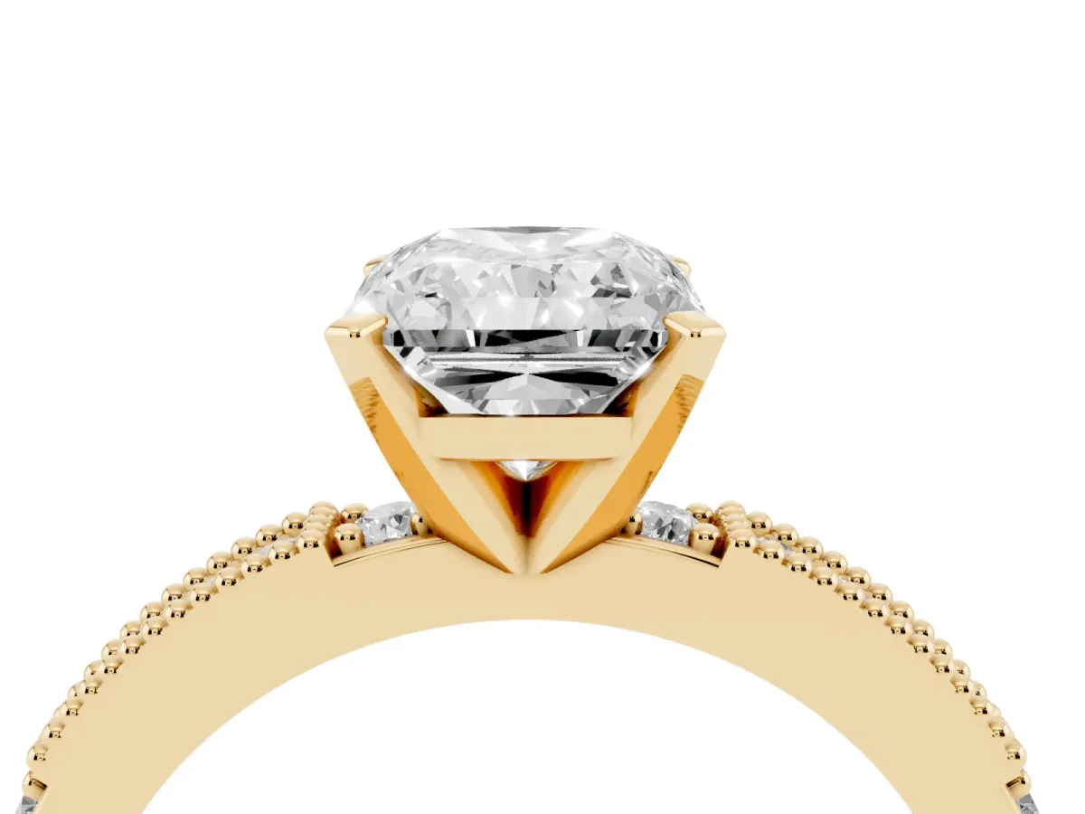 Radiant Cut Solitaire with Pavé Band and Four-Prong Setting Yellow gold