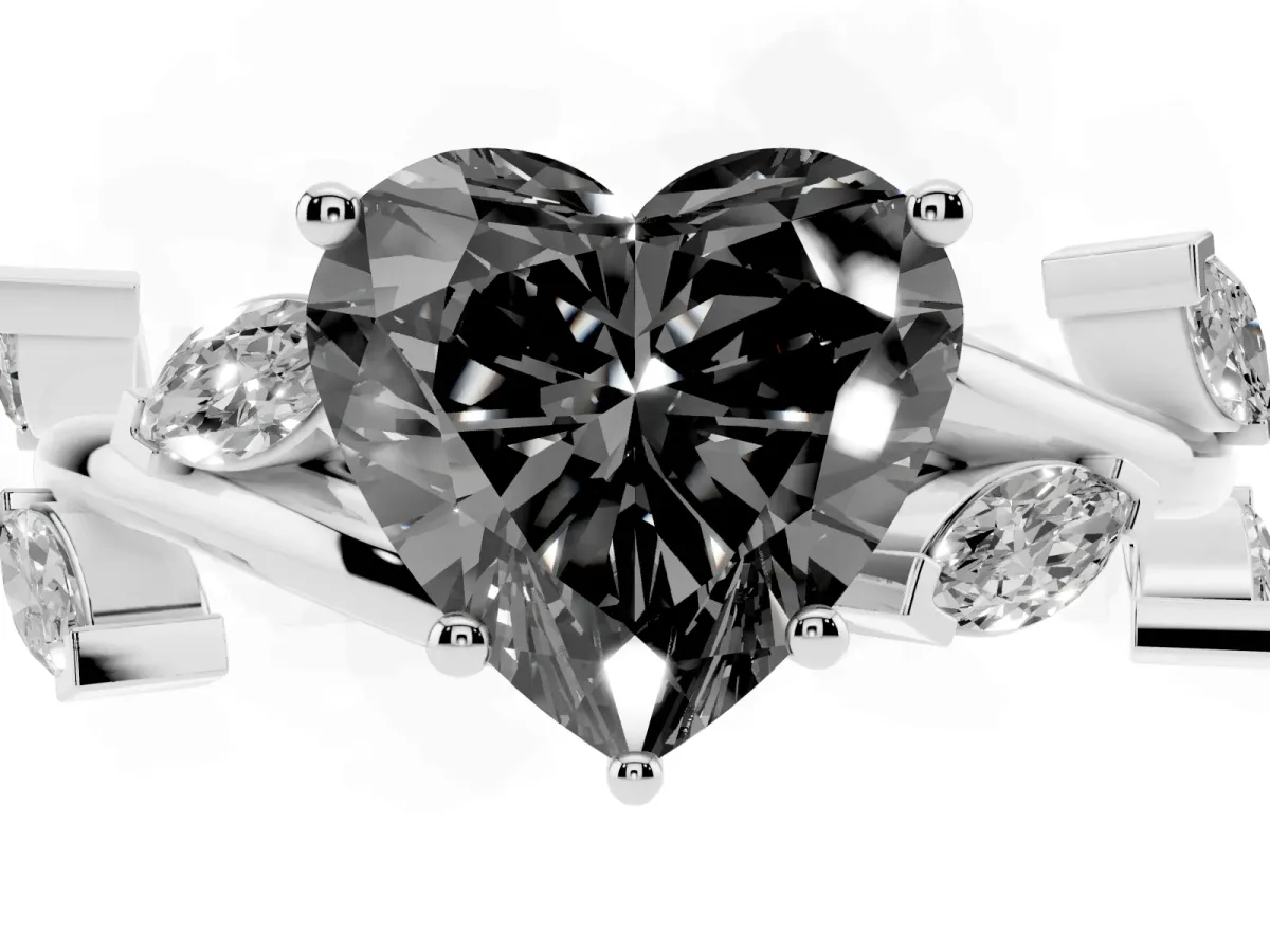 Fancy Black Heart Cut Solitaire Twisted Band Marquise Accent Prong Setting Ring Platinum