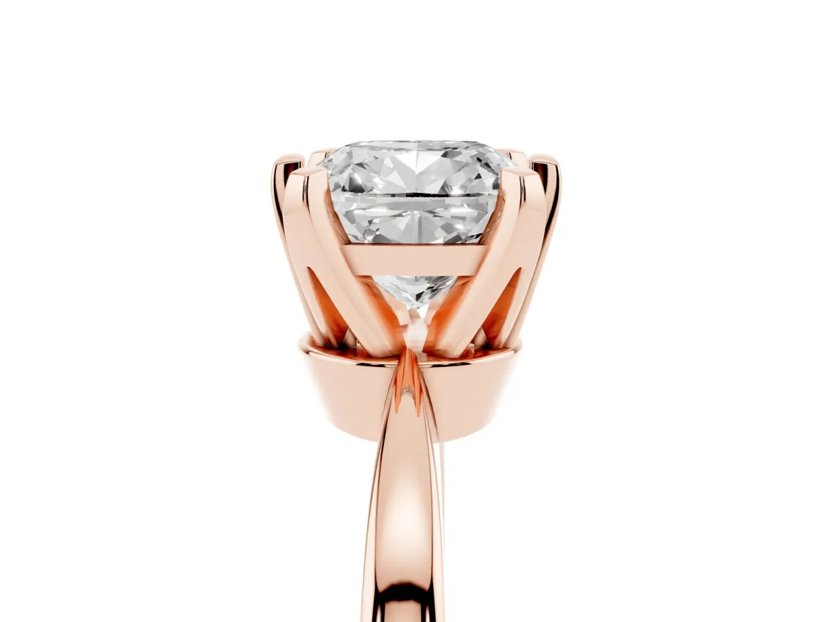 Cushion Cut Solitaire Engagement Ring with Six-Prong Setting and Tapered Band Rose gold