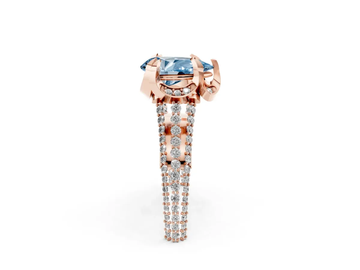 Fancy Blue Pear Cut Solitaire Pave Split Shank Ring with Four-Prong Setting Rose gold