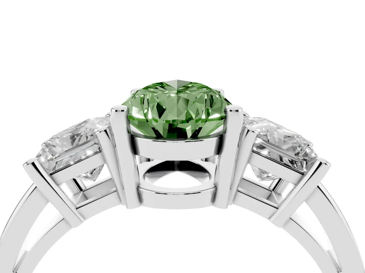 Fancy Green Three-Stone Pear Cut Cut Solitaire Ring with Prong Setting Silver