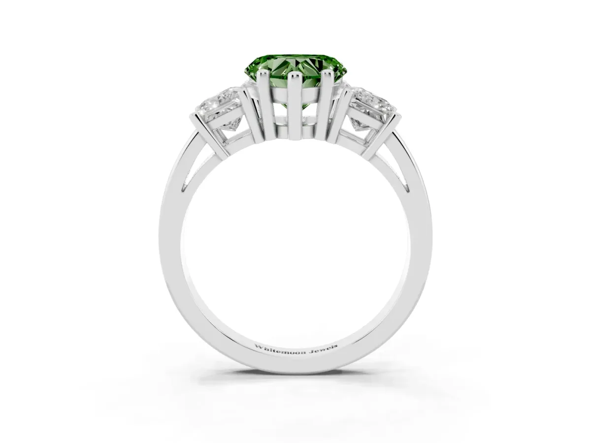 Fancy Green Three-Stone Heart Cut Cut Solitaire Ring with Prong Setting Silver