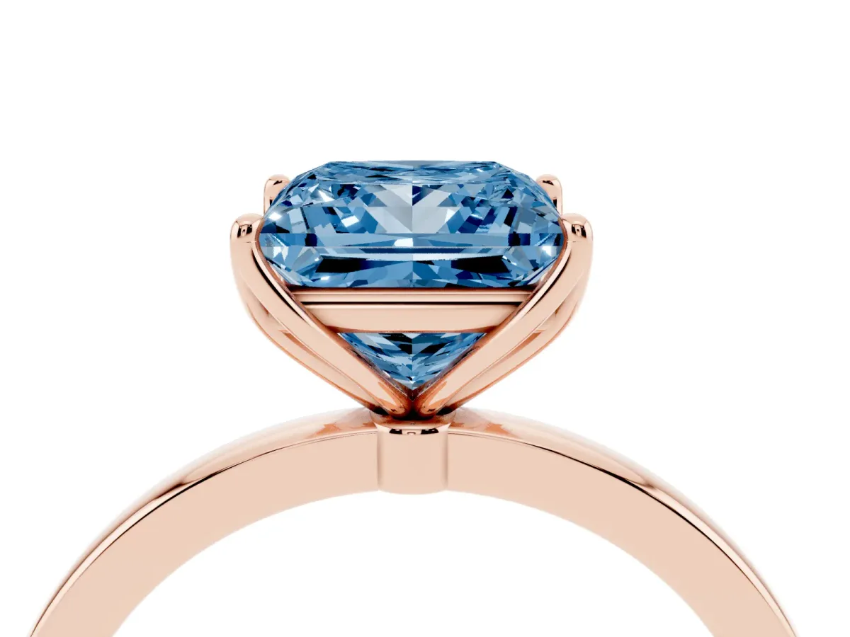 Fancy Blue Princess Cut Diamond Solitaire Ring with Thin Band and Prong Setting Rose gold