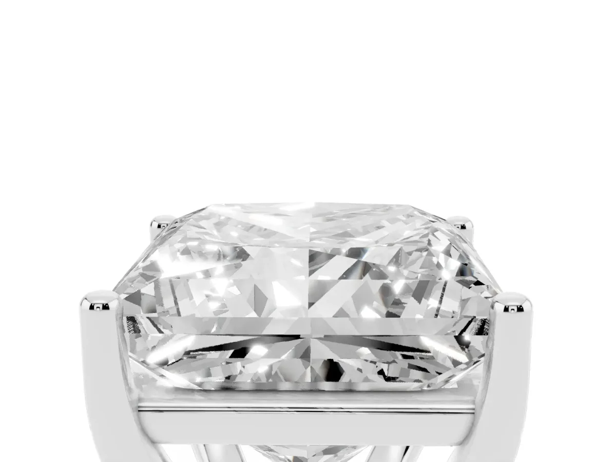 Princess Cut Cut Diamond Solitaire Engagement Ring with Tapered Plain Band and Four-Prong Setting White gold