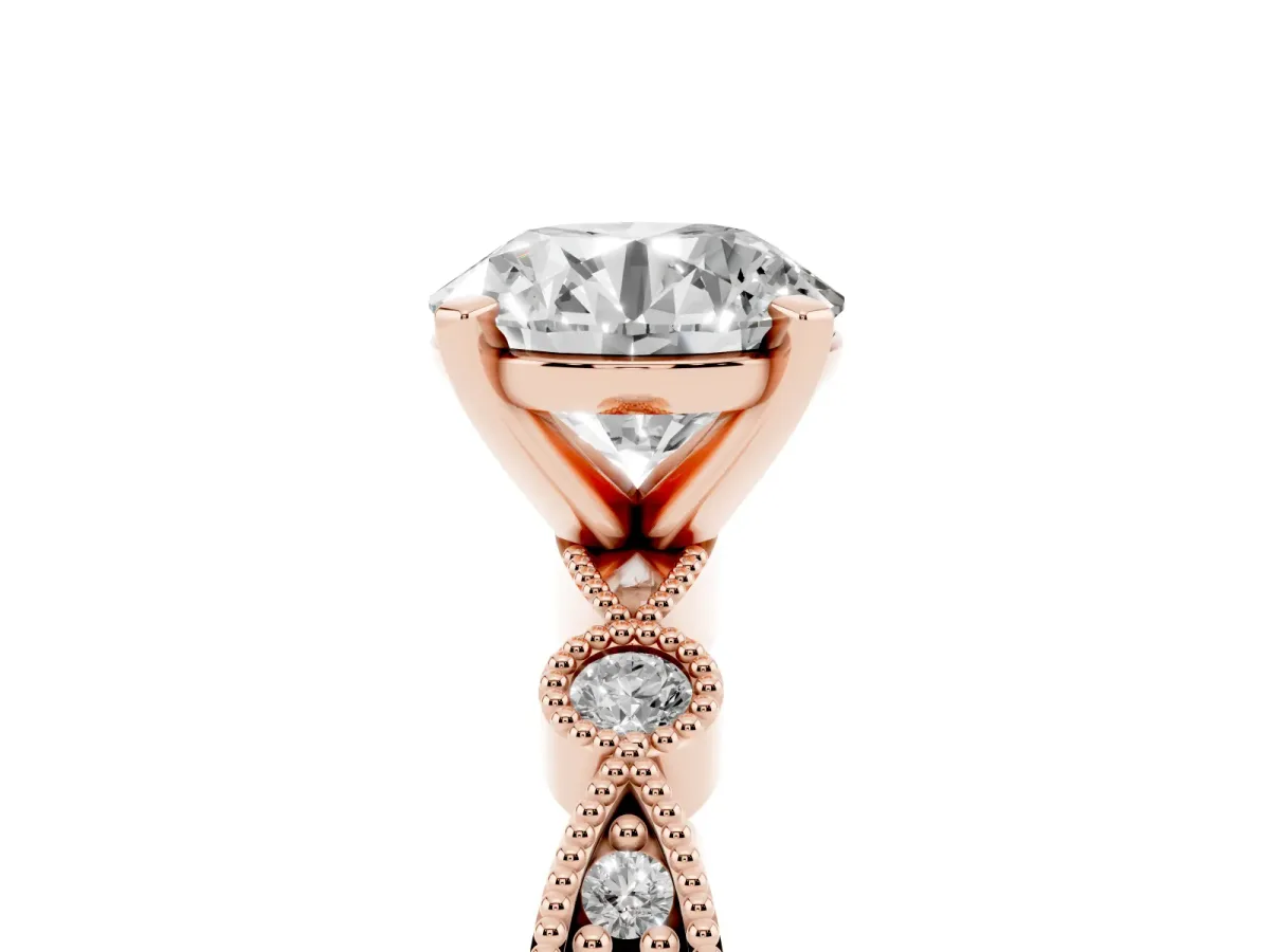 Round Cut Milgrain Bezel Diamond Engagement Ring with Solitaire Prong Setting Rose gold